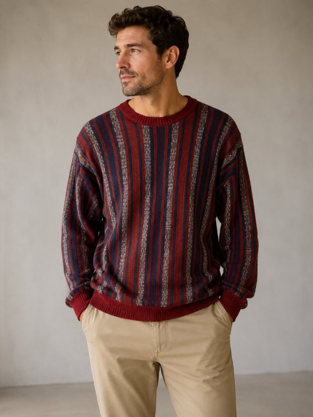 Atlantic Beach Men’s Large Vintage Acrylic Coogi Style Striped Sweater NWT